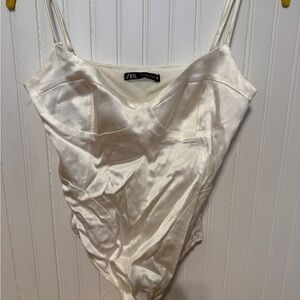 Zara White Satin Bodysuit